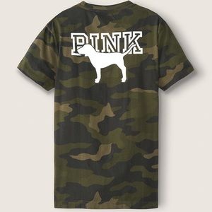 💗VS PINK GREEN CAMO & WHITE PUP LOGO CAMPUS TEE